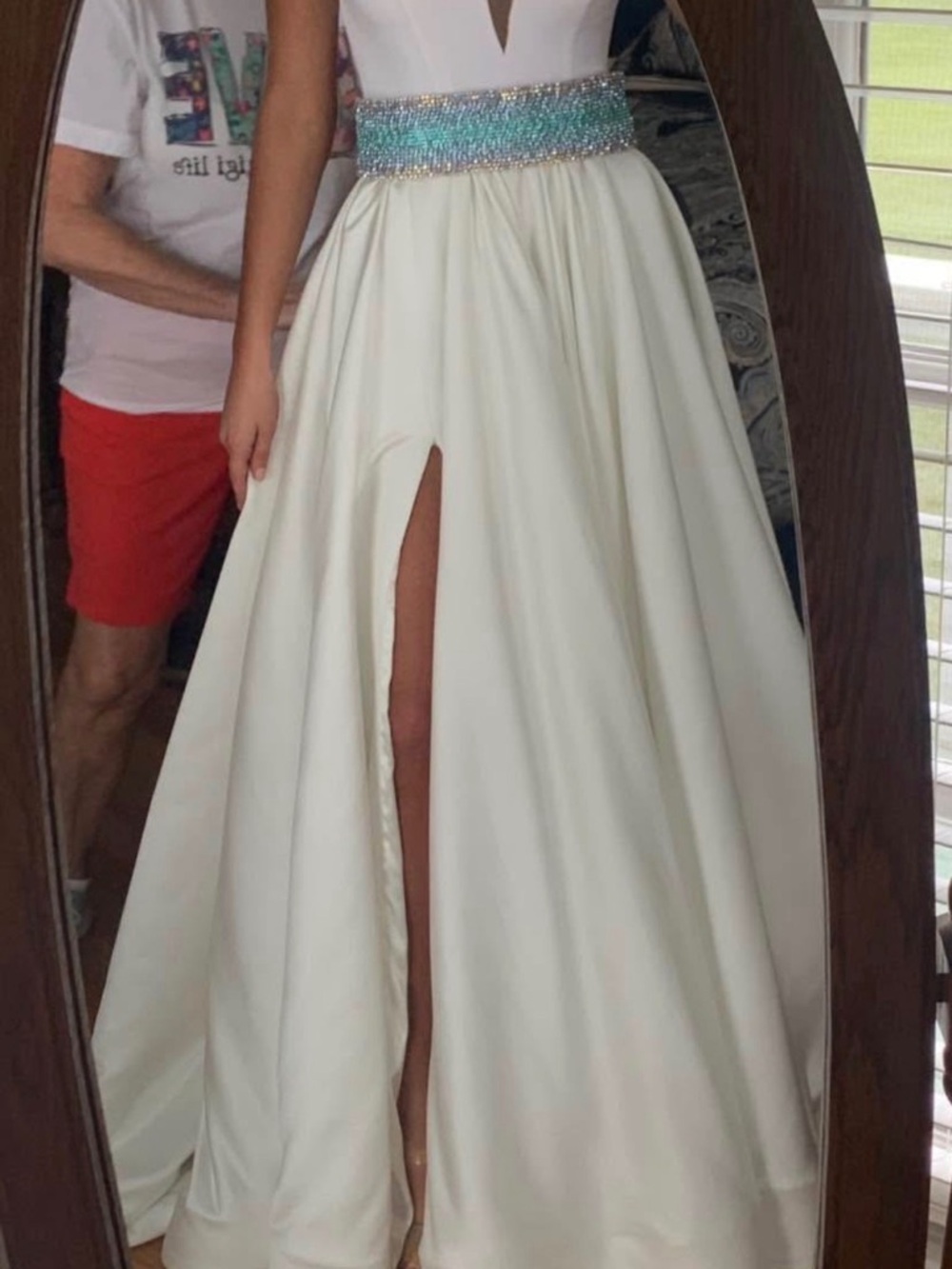 Ivory Full-Length Ball Gown Skirt velvet top  with Beaded Waist